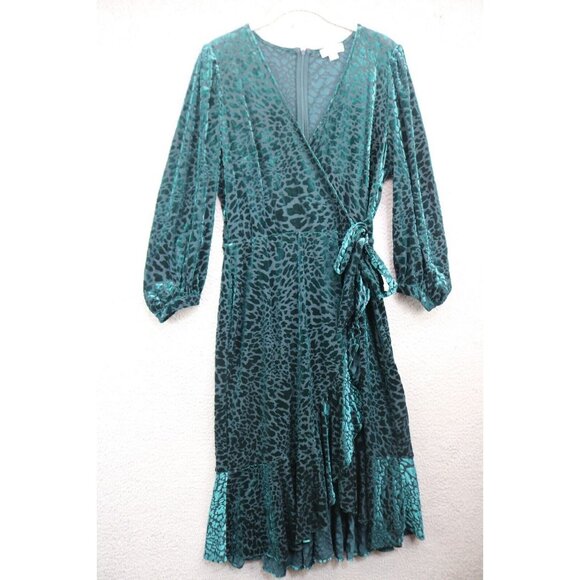 Calvin Klein 3/4 Puff Sleeve Velvet Burnout Wrap Midi Dress-Size 10-Whimsigoth - Picture 1 of 14